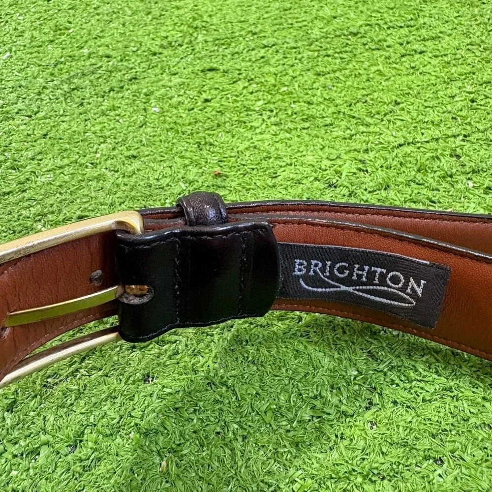 Vintage Brighton Anilina Men's Size 36 Black Leather Belt Solid Brass